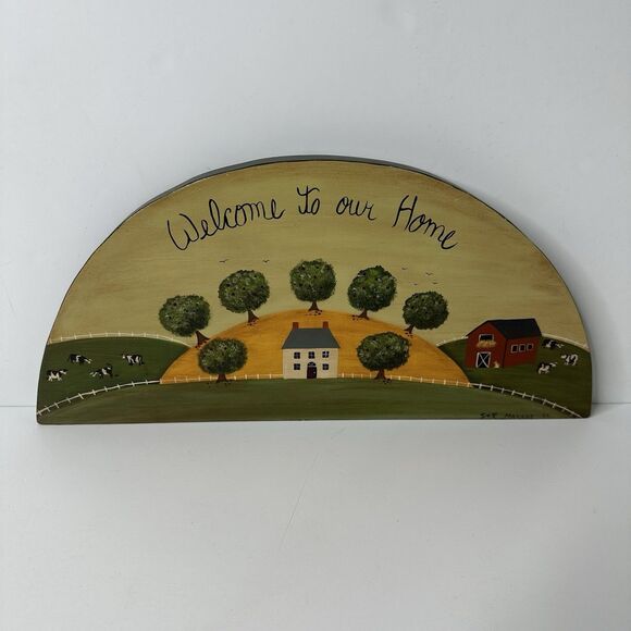 Vintage Folk Art Welcome Sign S+R Marano '94 Hand Painted Farmhouse Country Wall - Picture 14 of 15